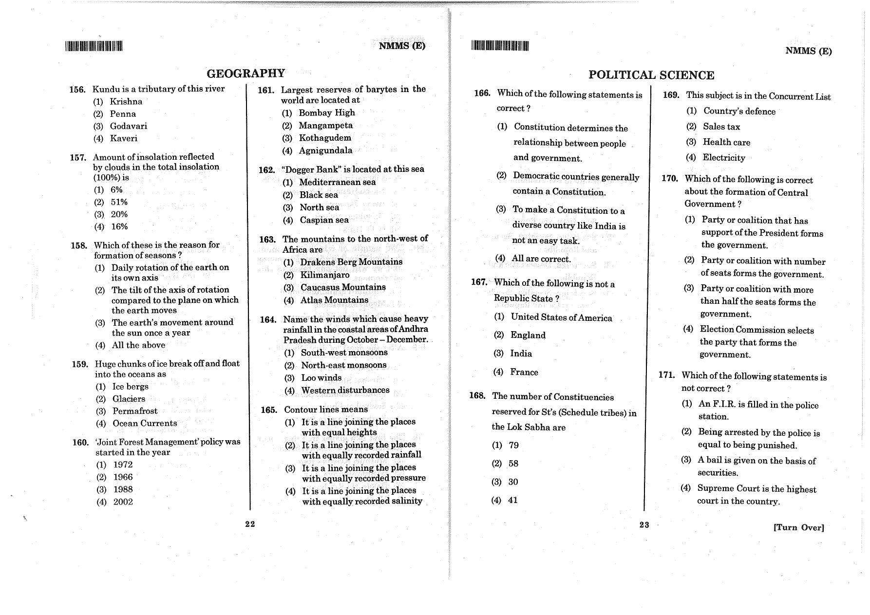 MAT - SAT English Nov 2014 Class 8 Andhra Pradesh NMMS Question Papers - Page 15