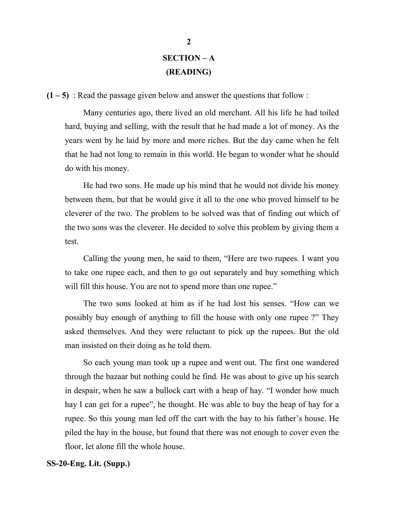 Class 12 2020 English Literature Supplementary RBSE Question Paper - Page 2