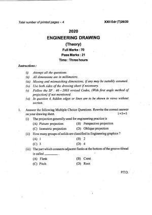 COHSEM Class 12 Engineering Drawing Question Papers 2020