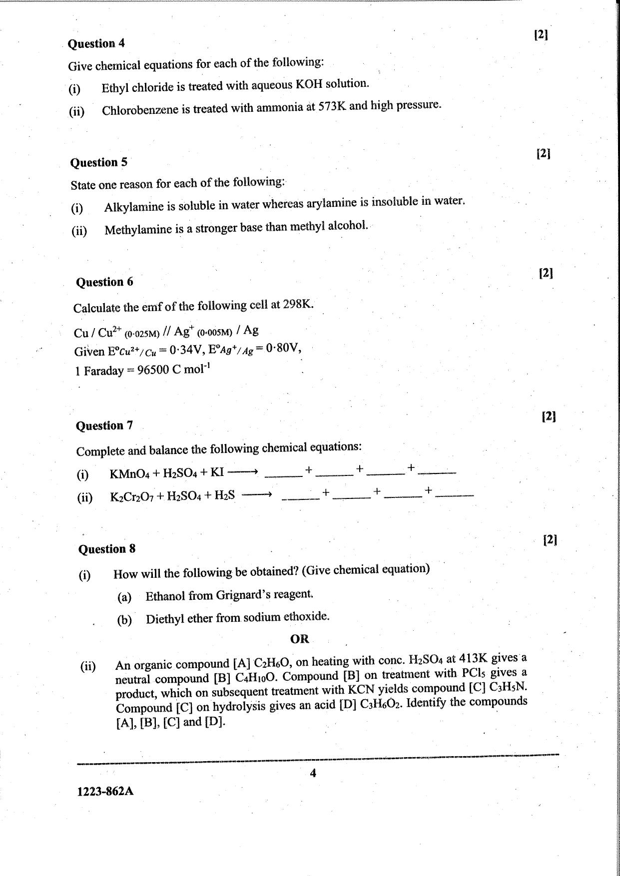 ISC Class 12 Chemistry 2023 Question Paper - Page 4