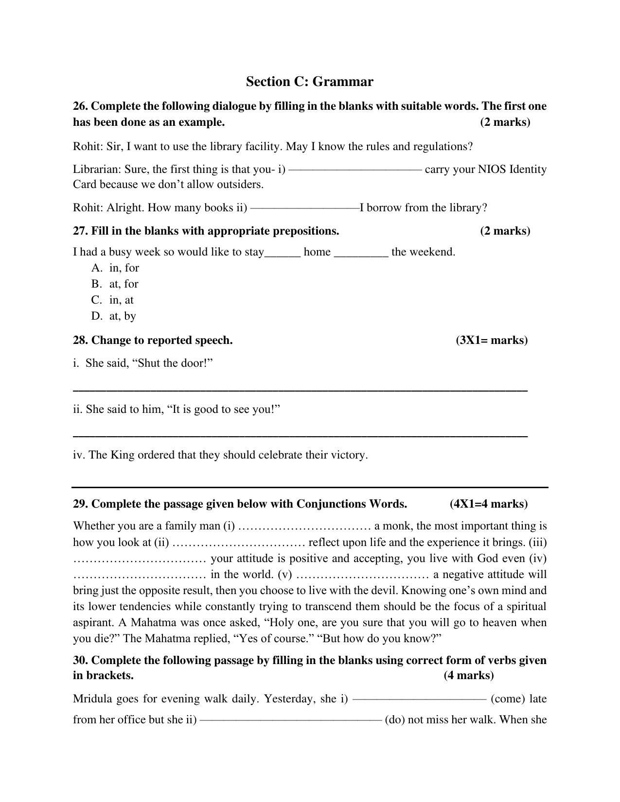 NIOS Class 10 English (202) Sample Paper - Page 14