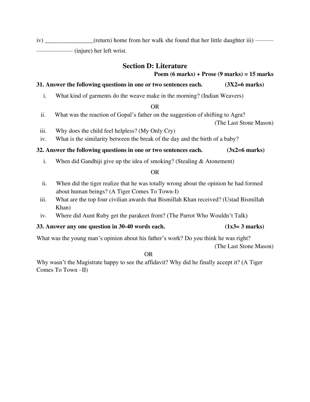 NIOS Class 10 English (202) Sample Paper - Page 15