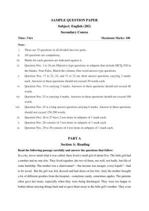 NIOS Class 10 English (202) Sample Paper