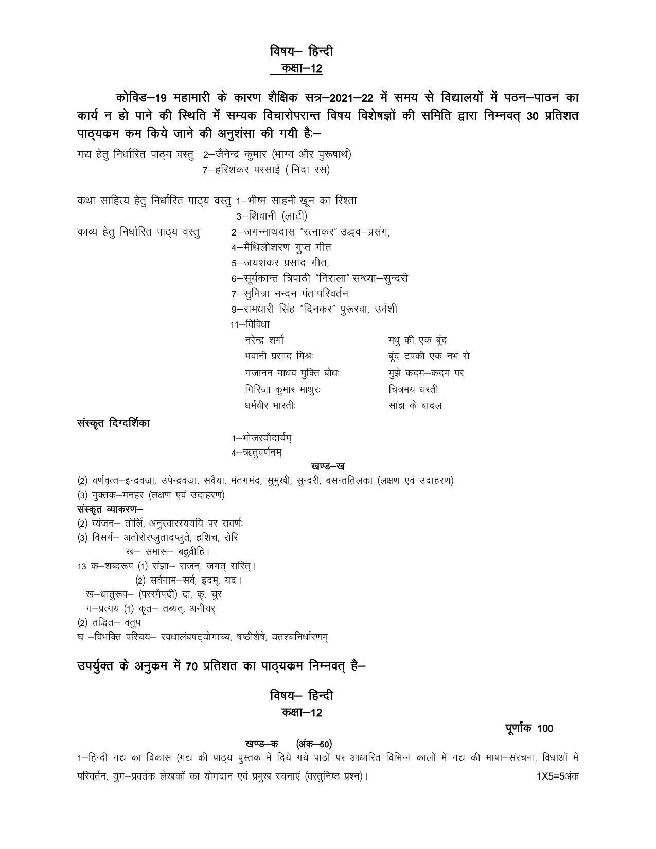 UP Board Class 12 Syllabus Hindi - Page 1