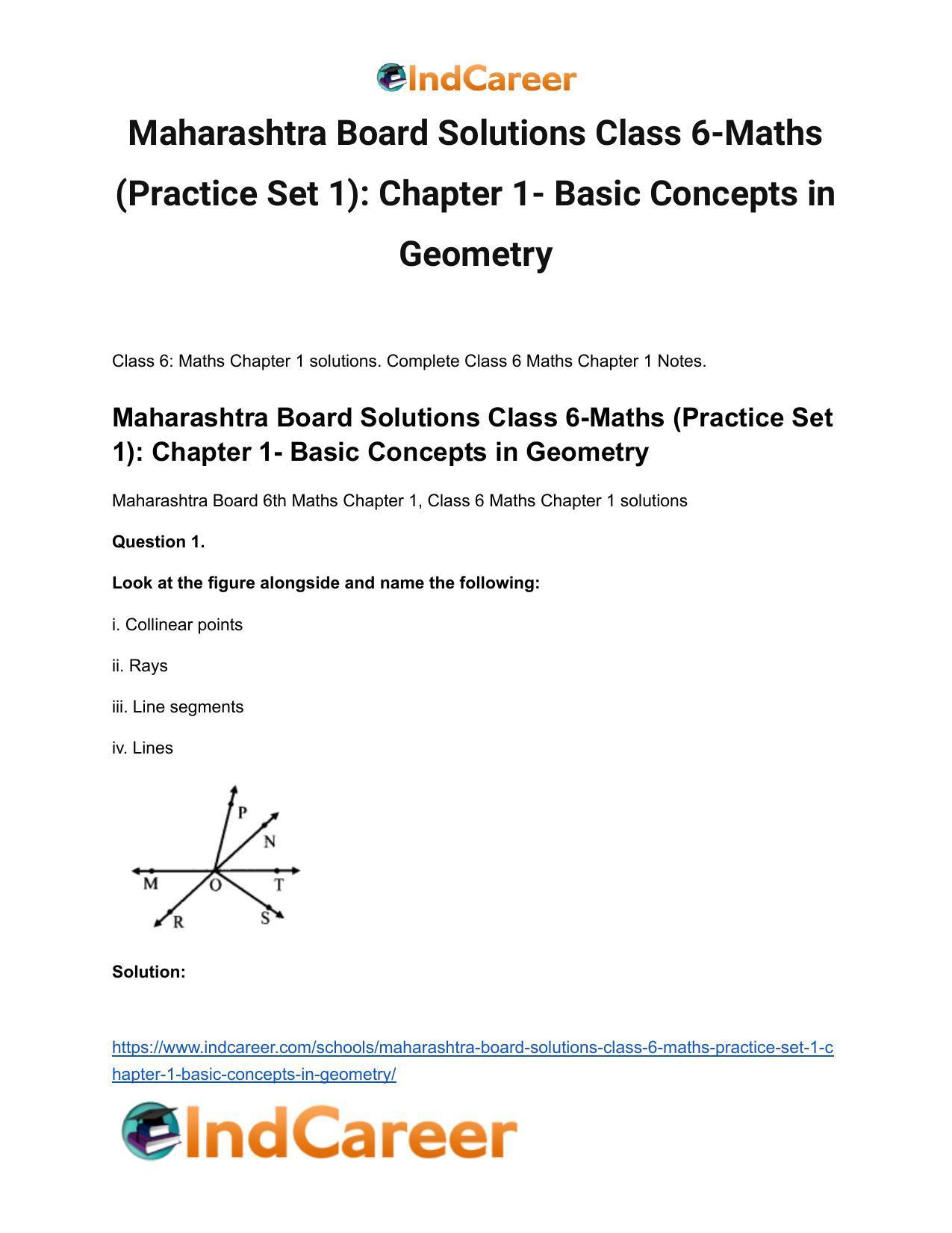 Maharashtra Board Solutions Class 6-Maths (Practice Set 1): Chapter 1- Basic Concepts in Geometry - Page 2