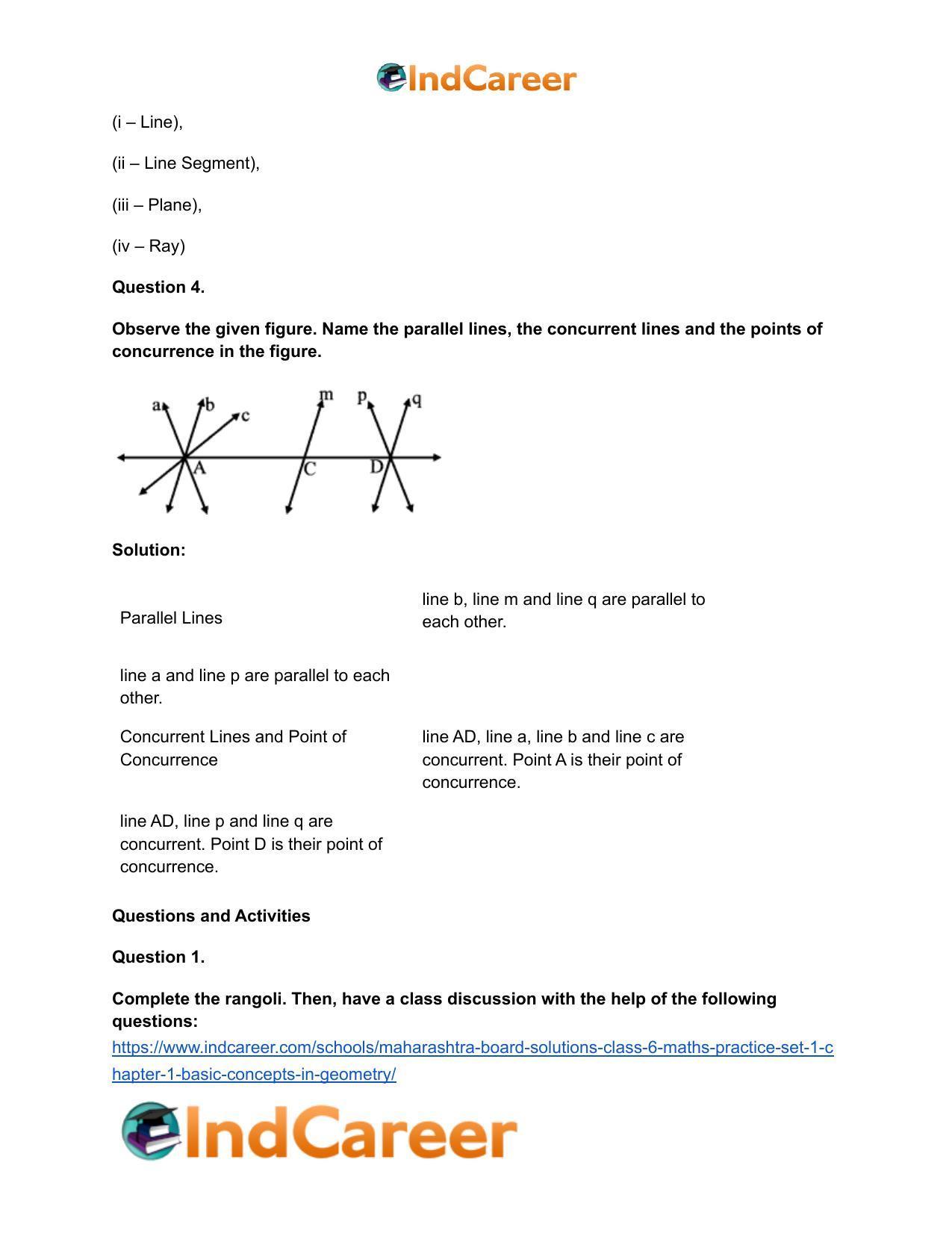 Maharashtra Board Solutions Class 6-Maths (Practice Set 1): Chapter 1- Basic Concepts in Geometry - Page 4