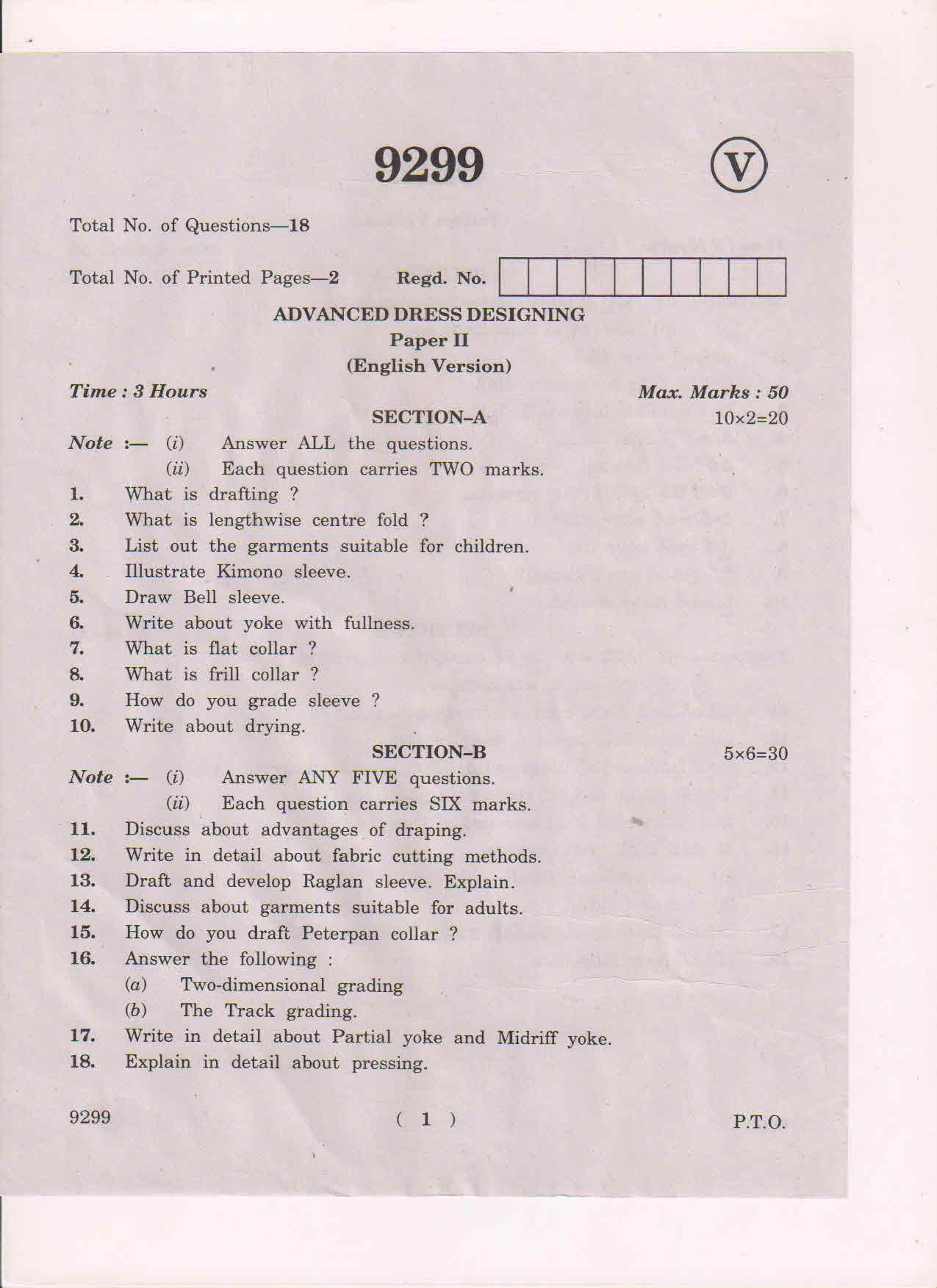 AP Inter 2nd Year Advanced Dress Designing-II March-2019-Vocational Question Paper - Page 1