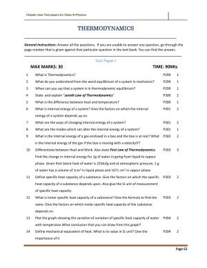 CBSE Worksheets for Class 11 Physics Thermodynamics Assignment 1