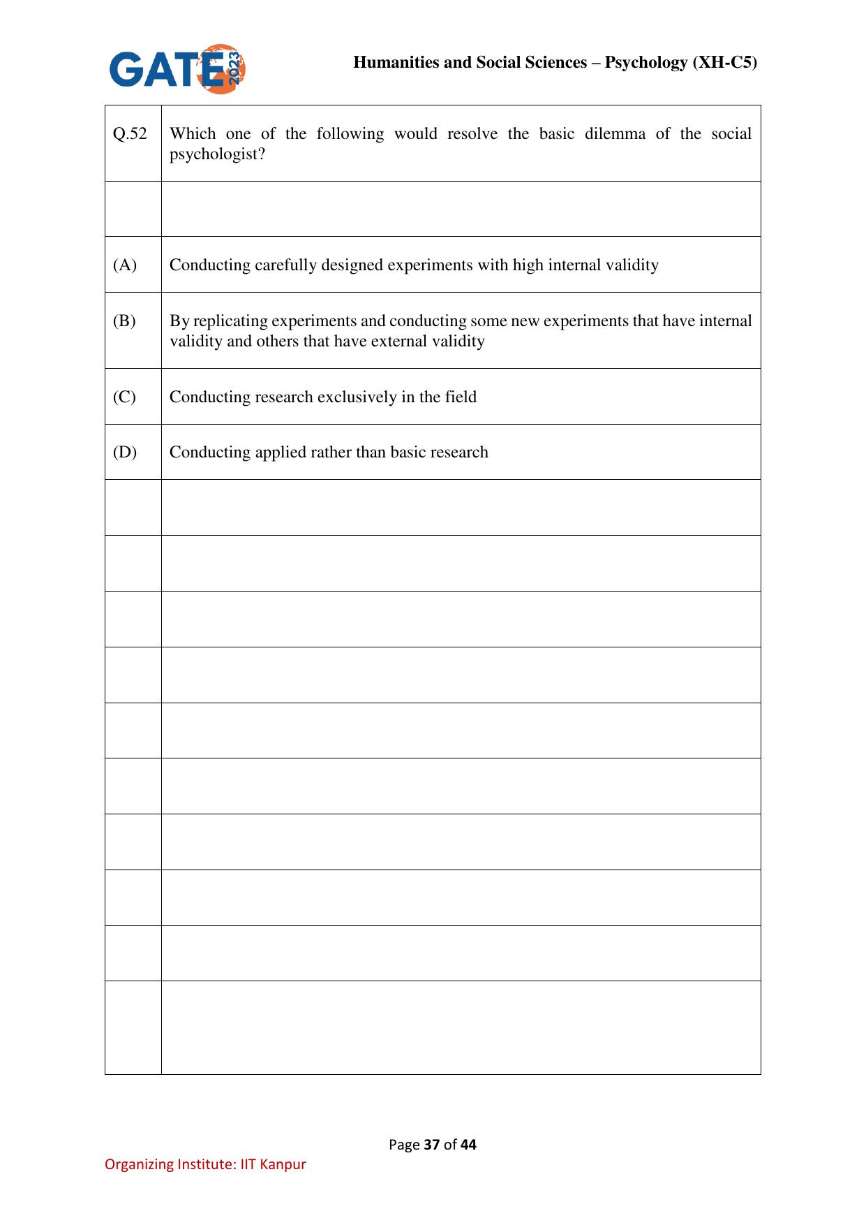 GATE 2023 Humanities & Social Sciences – Psychology (XH-C5) Question Paper - Page 37