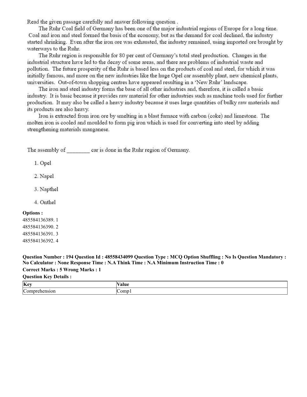CUET 2023 English Kannada Shift 3 Question Paper - 18 June 2023 - Page 190