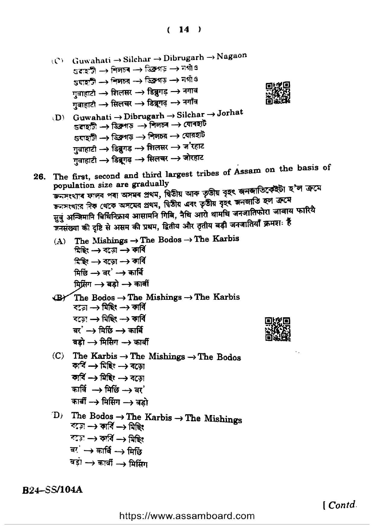 SEBA HSLC Social Science Question Paper 2024 - Page 14