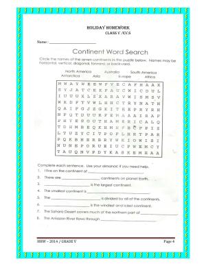 Worksheet for Class 5 Environmental Studies Continents Assignment