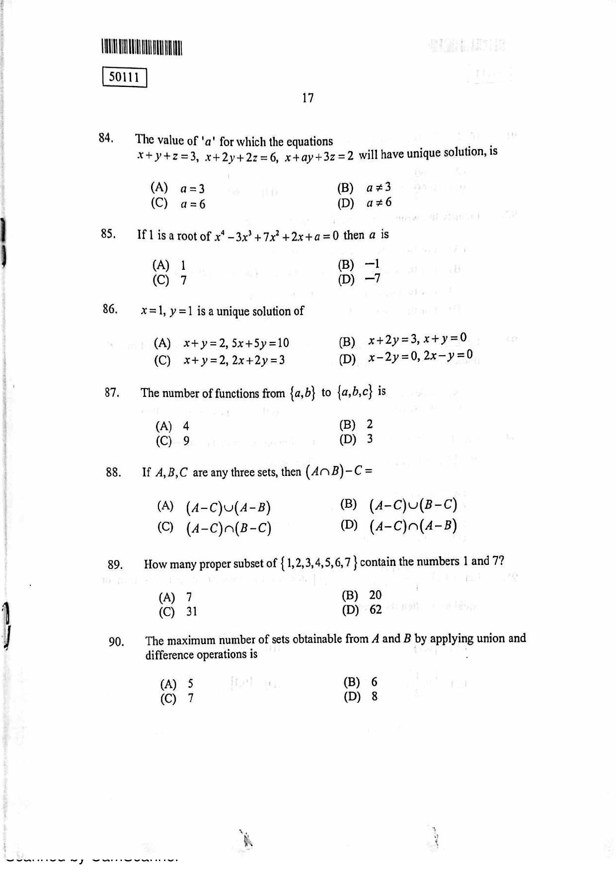 CUSAT CAT 2011 MCA Question Paper - Page 18