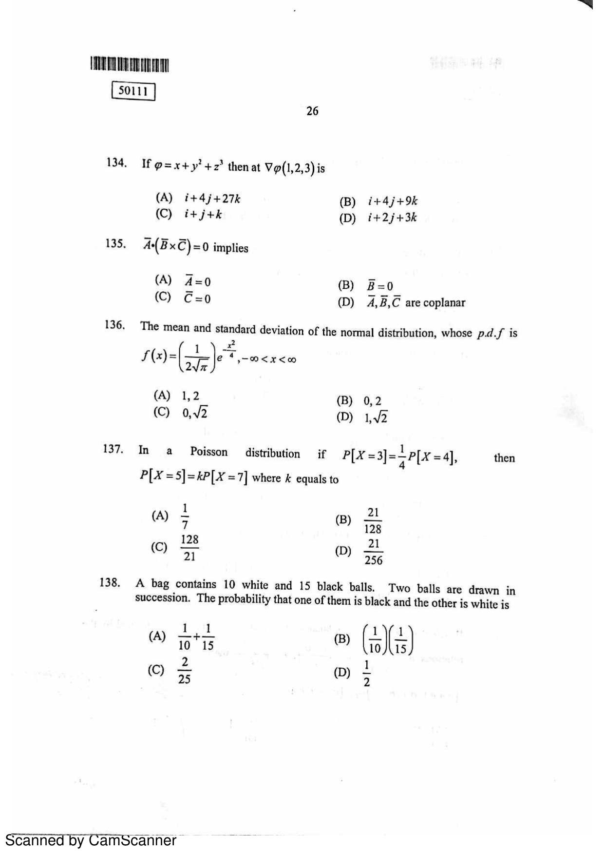 CUSAT CAT 2011 MCA Question Paper - Page 27
