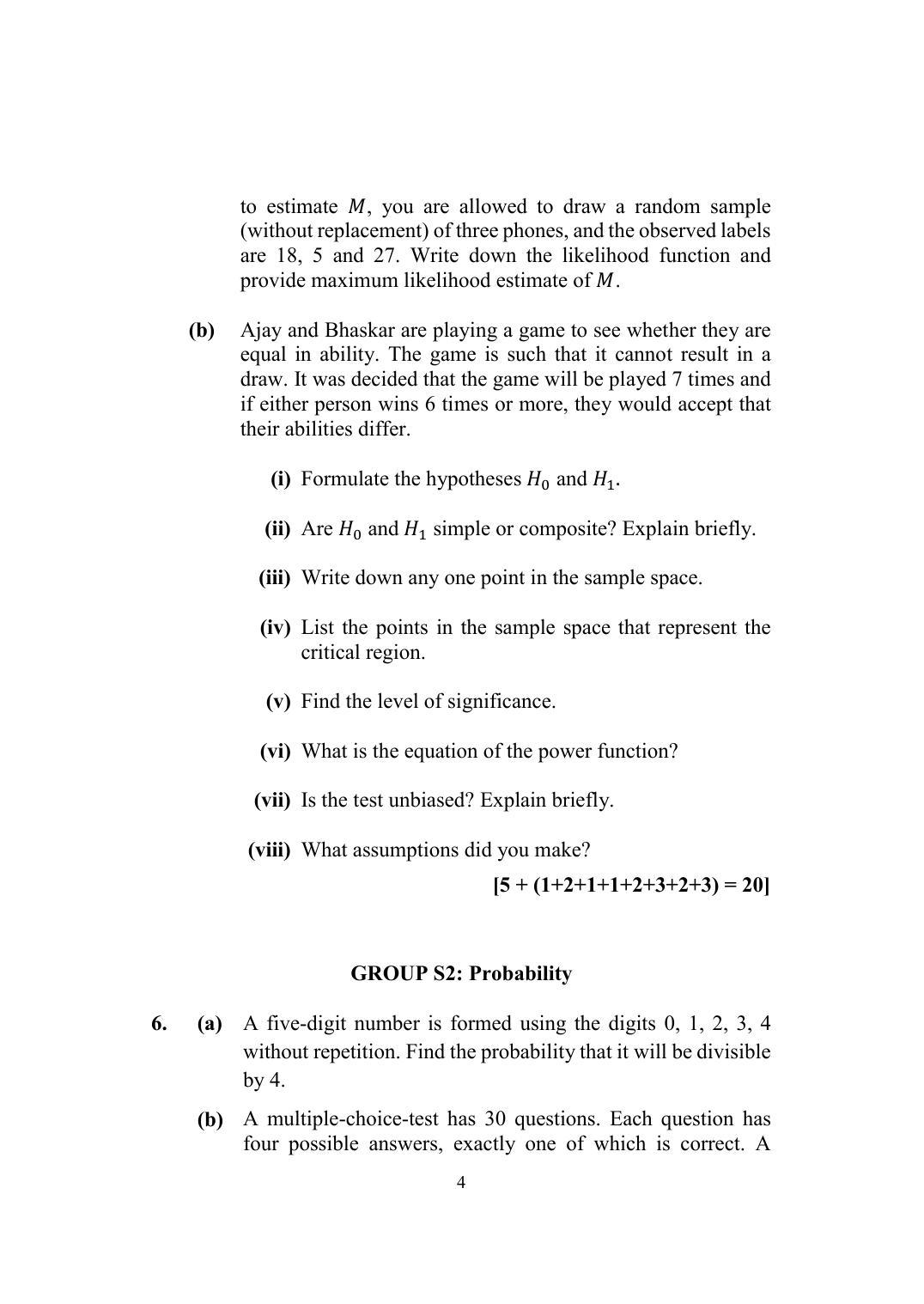 ISI Admission Test M.Tech (QROR) PQB 2018 Sample Paper - Page 4