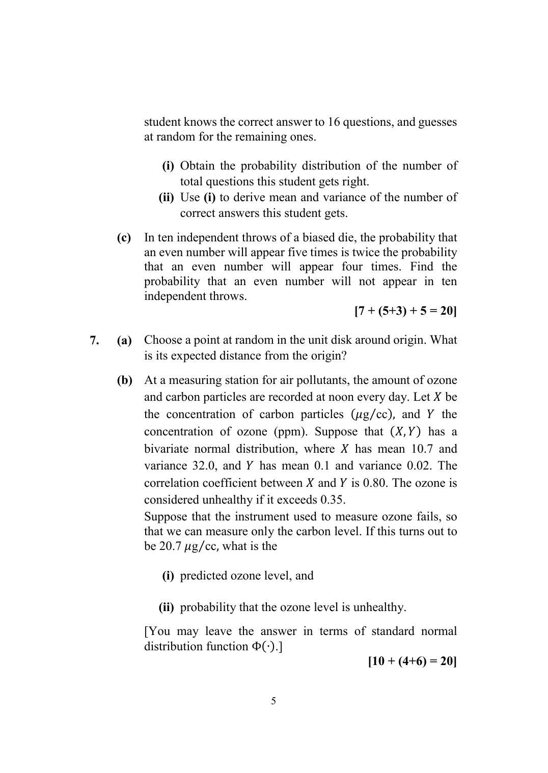 ISI Admission Test M.Tech (QROR) PQB 2018 Sample Paper - Page 5