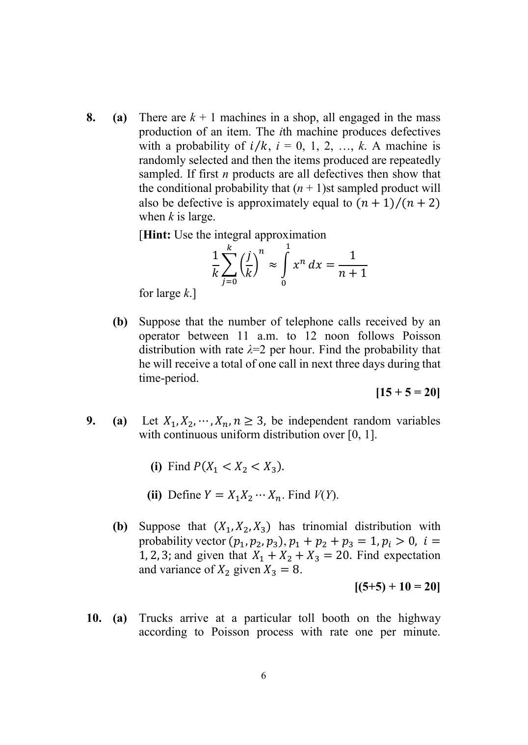 ISI Admission Test M.Tech (QROR) PQB 2018 Sample Paper - Page 6