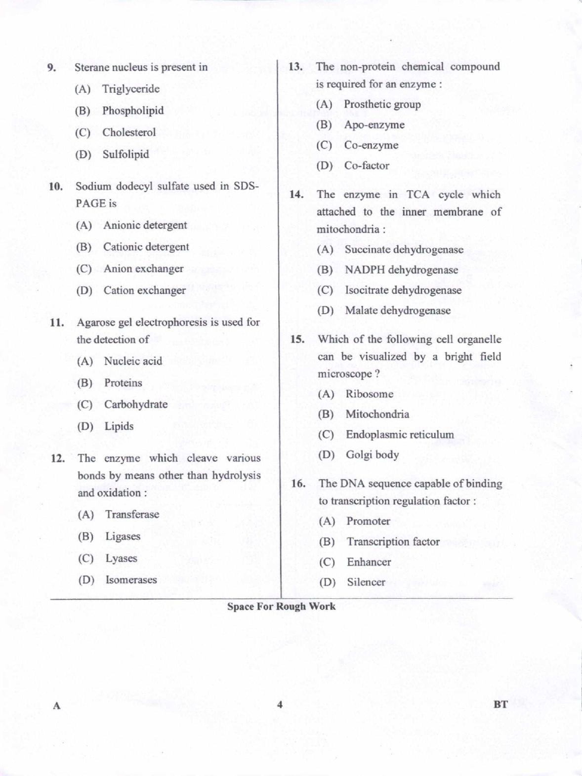 Karnataka PGCET 2018 Biotechnology Question Paper - Page 4