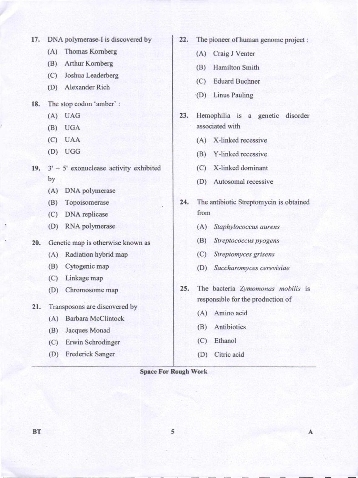 Karnataka PGCET 2018 Biotechnology Question Paper - Page 5