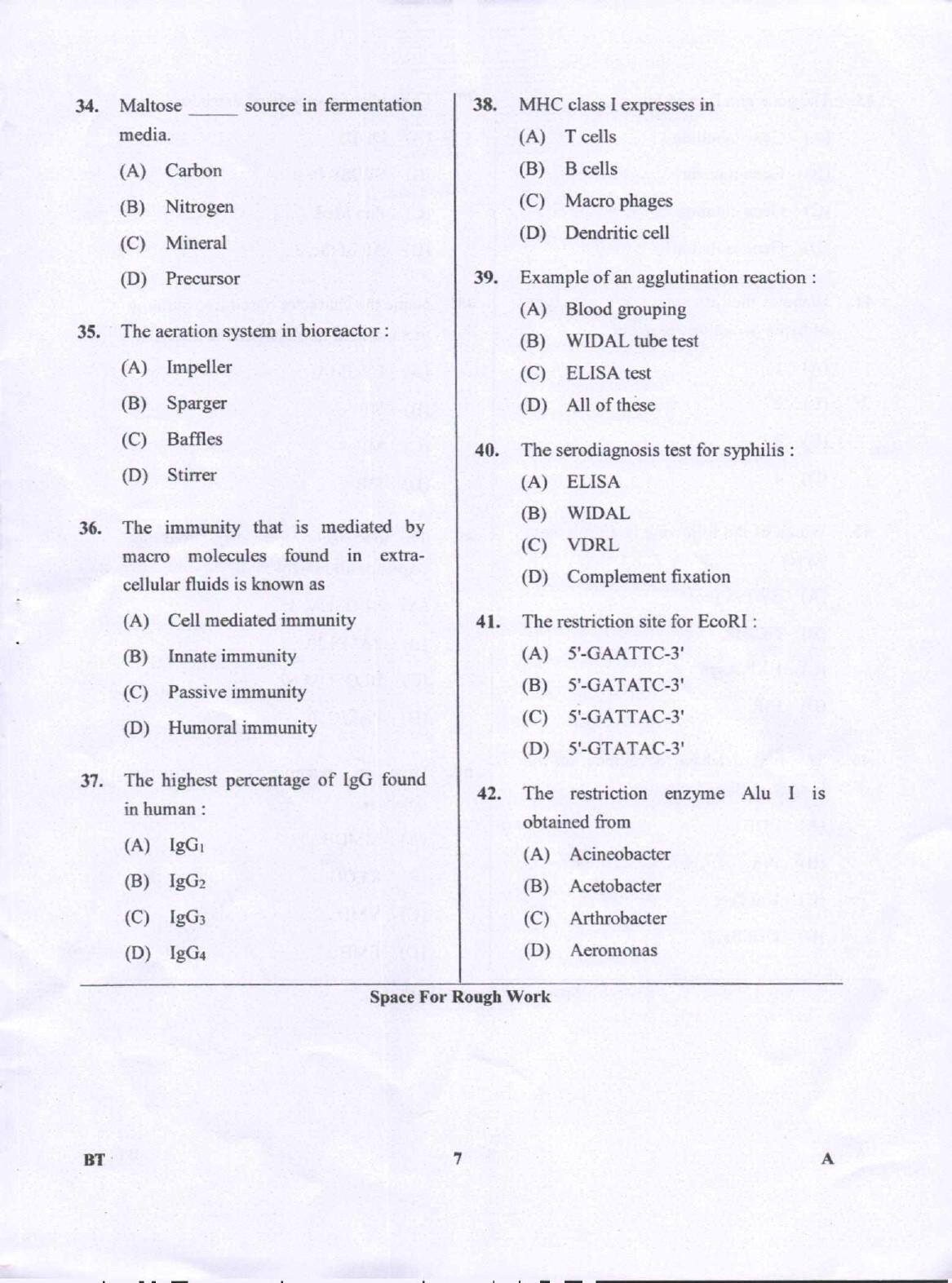 Karnataka PGCET 2018 Biotechnology Question Paper - Page 7