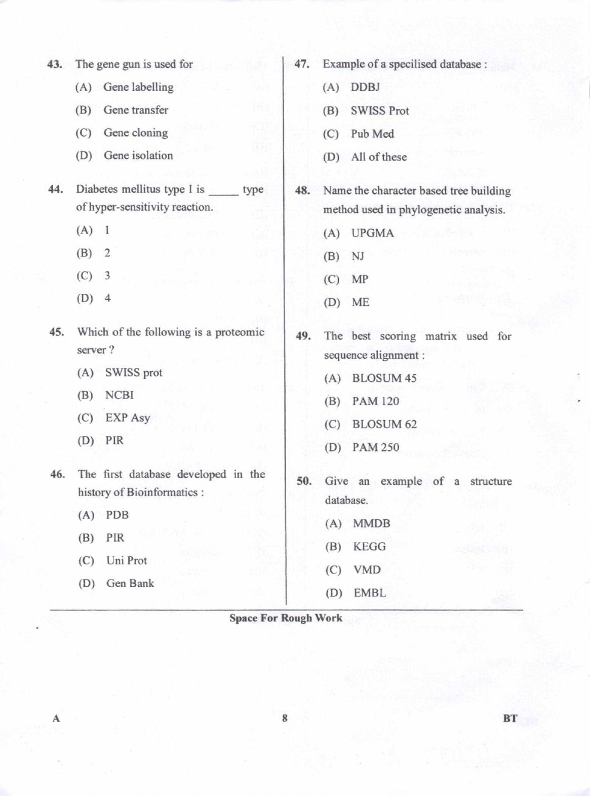 Karnataka PGCET 2018 Biotechnology Question Paper - Page 8