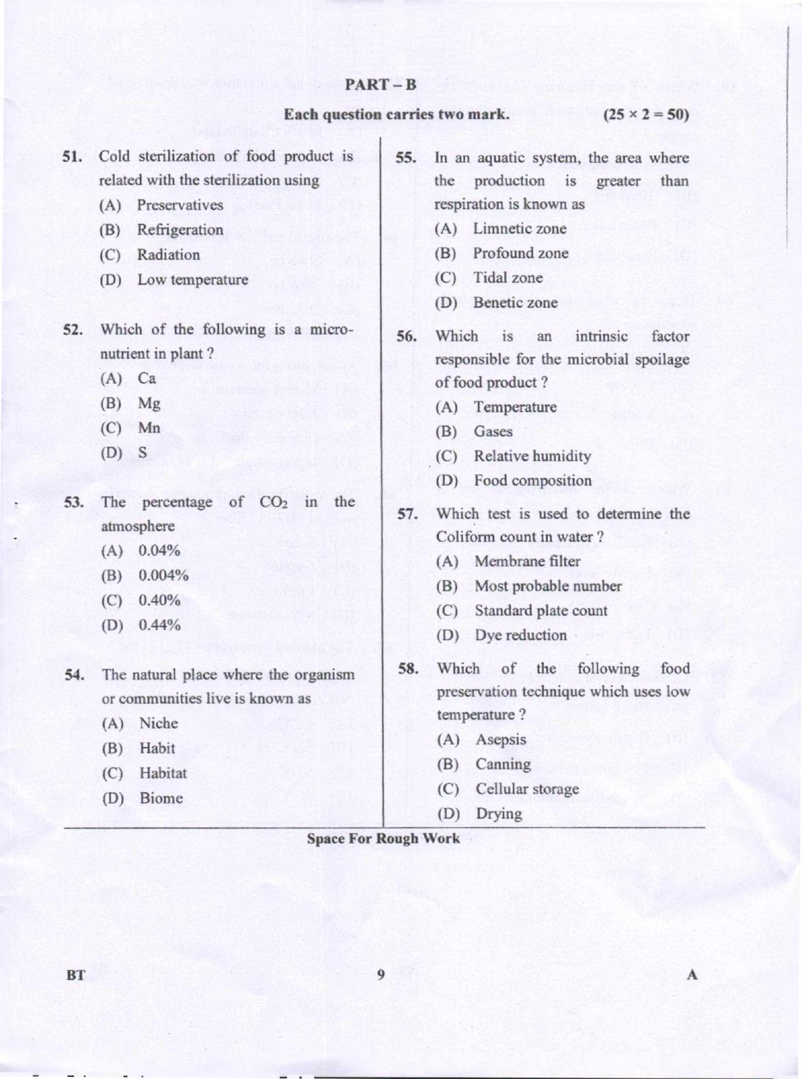 Karnataka PGCET 2018 Biotechnology Question Paper - Page 9