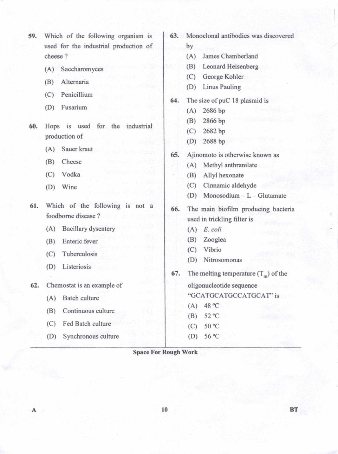 Karnataka PGCET 2018 Biotechnology Question Paper - Page 10
