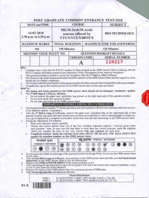 Karnataka PGCET 2018 Biotechnology Question Paper