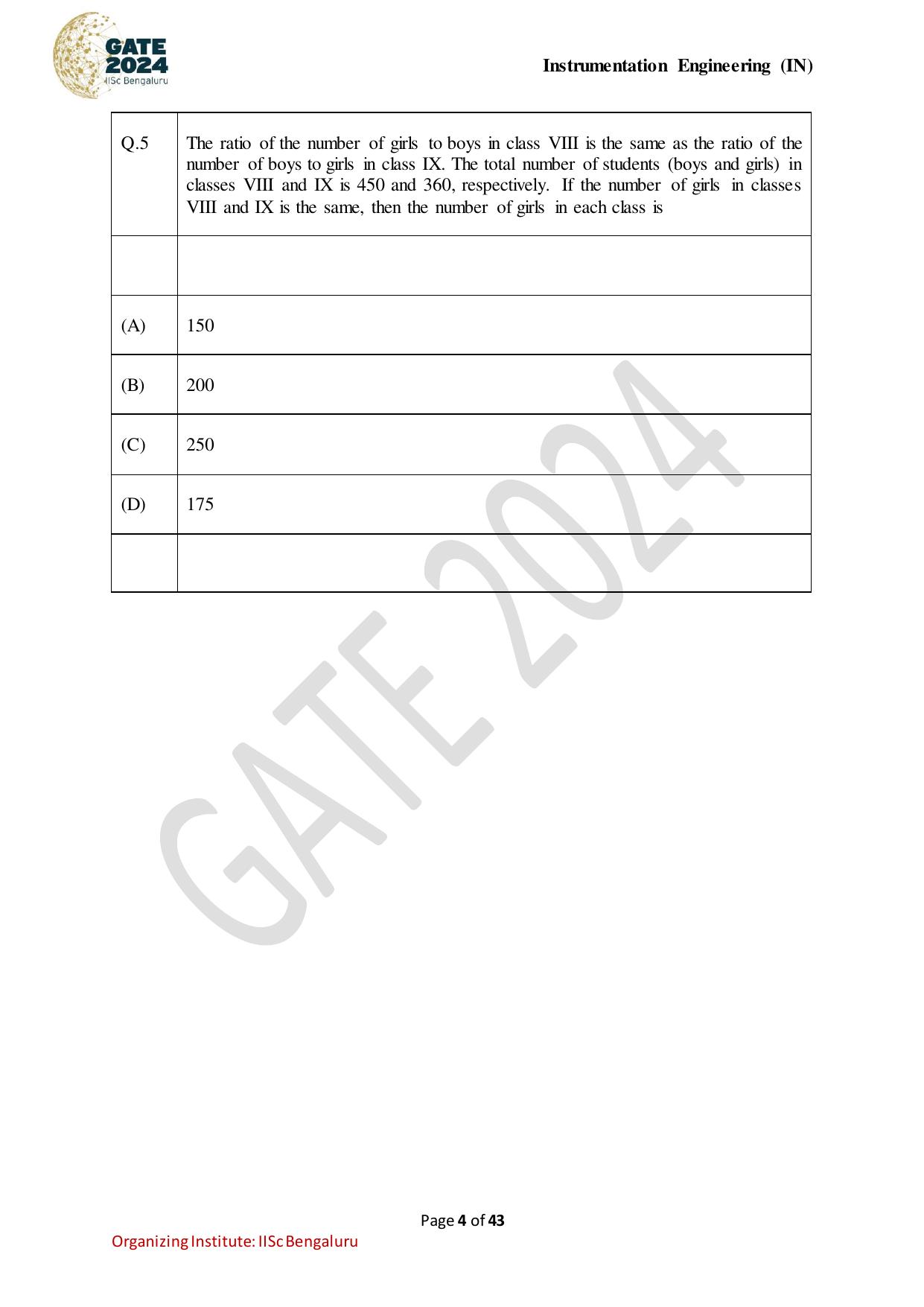 GATE 2024 Instrumentation Engineering (IN) Question Paper - Page 4