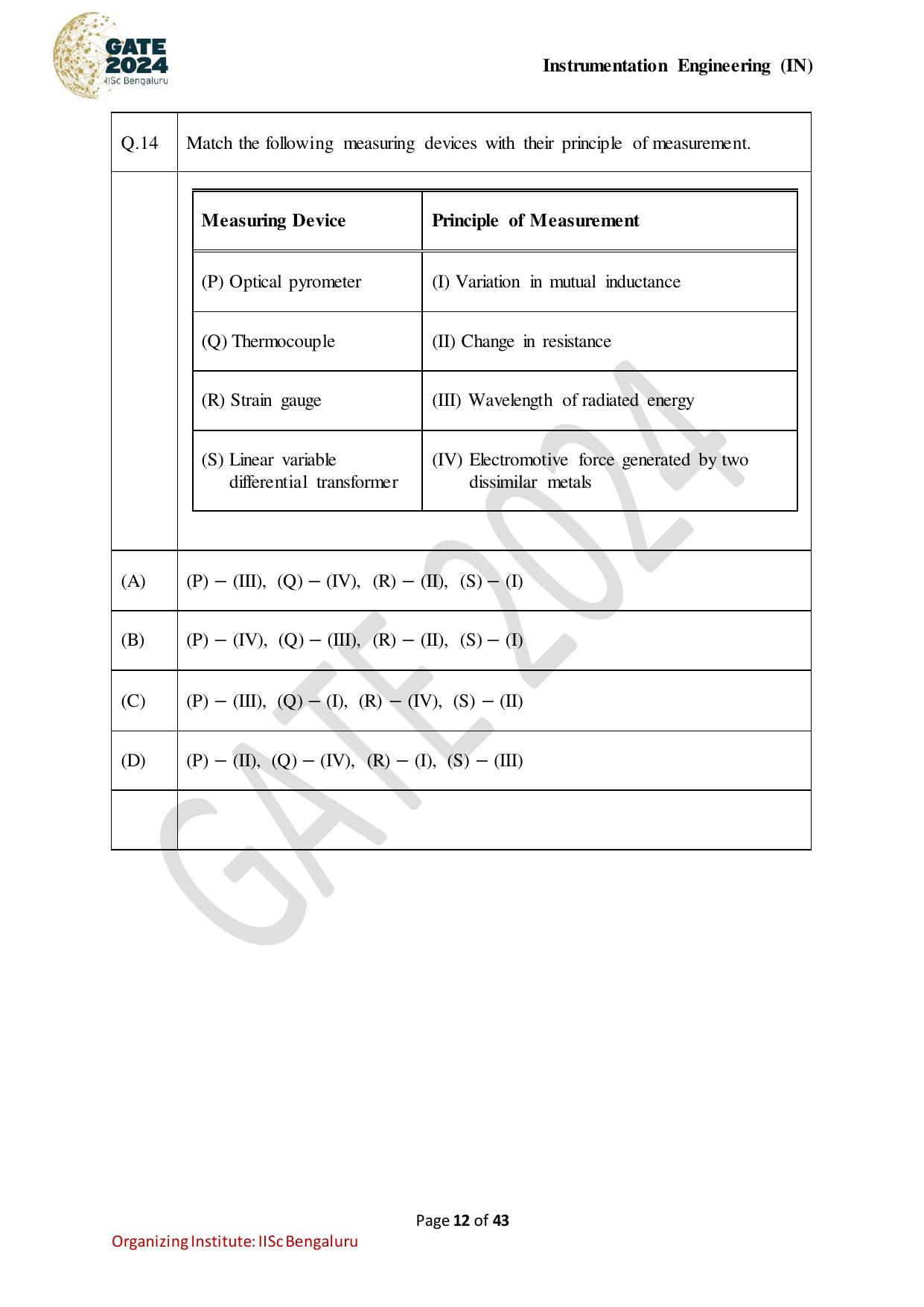GATE 2024 Instrumentation Engineering (IN) Question Paper - Page 12