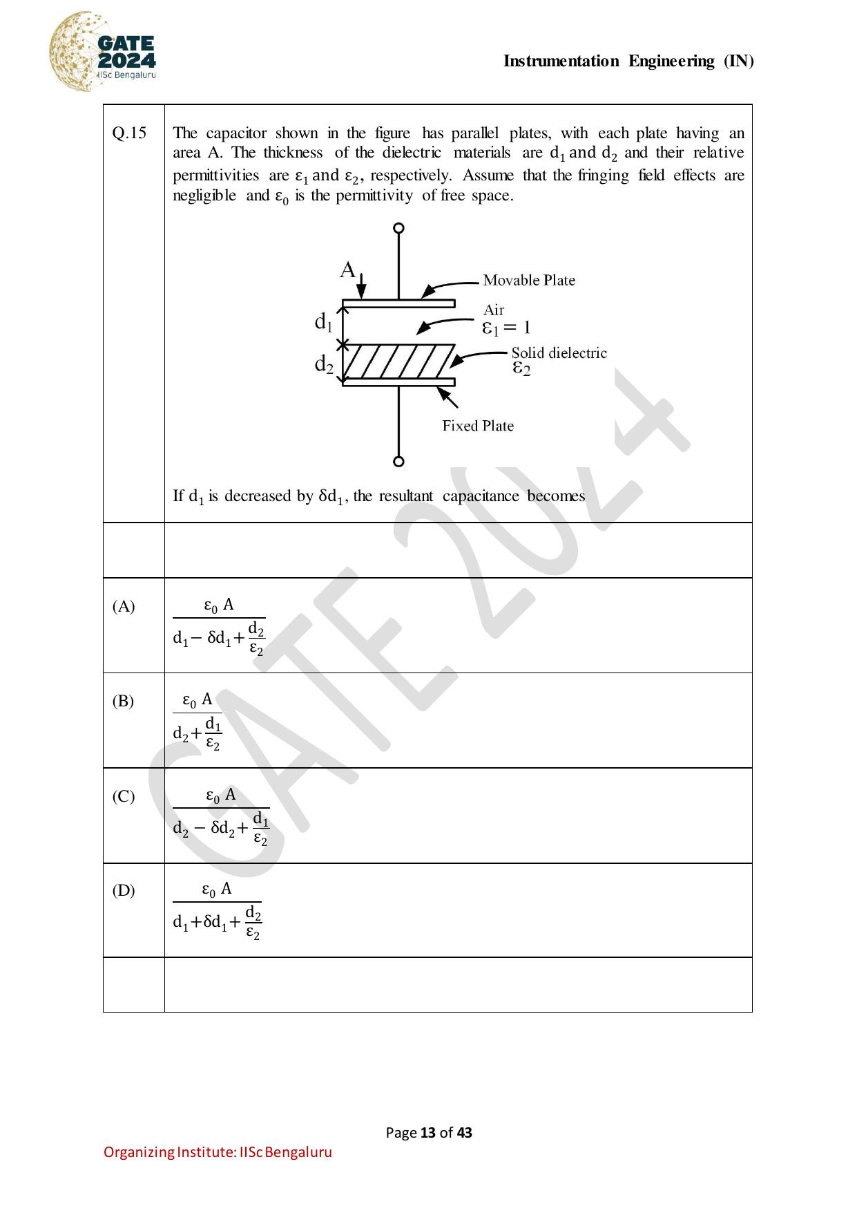GATE 2024 Instrumentation Engineering (IN) Question Paper - Page 13
