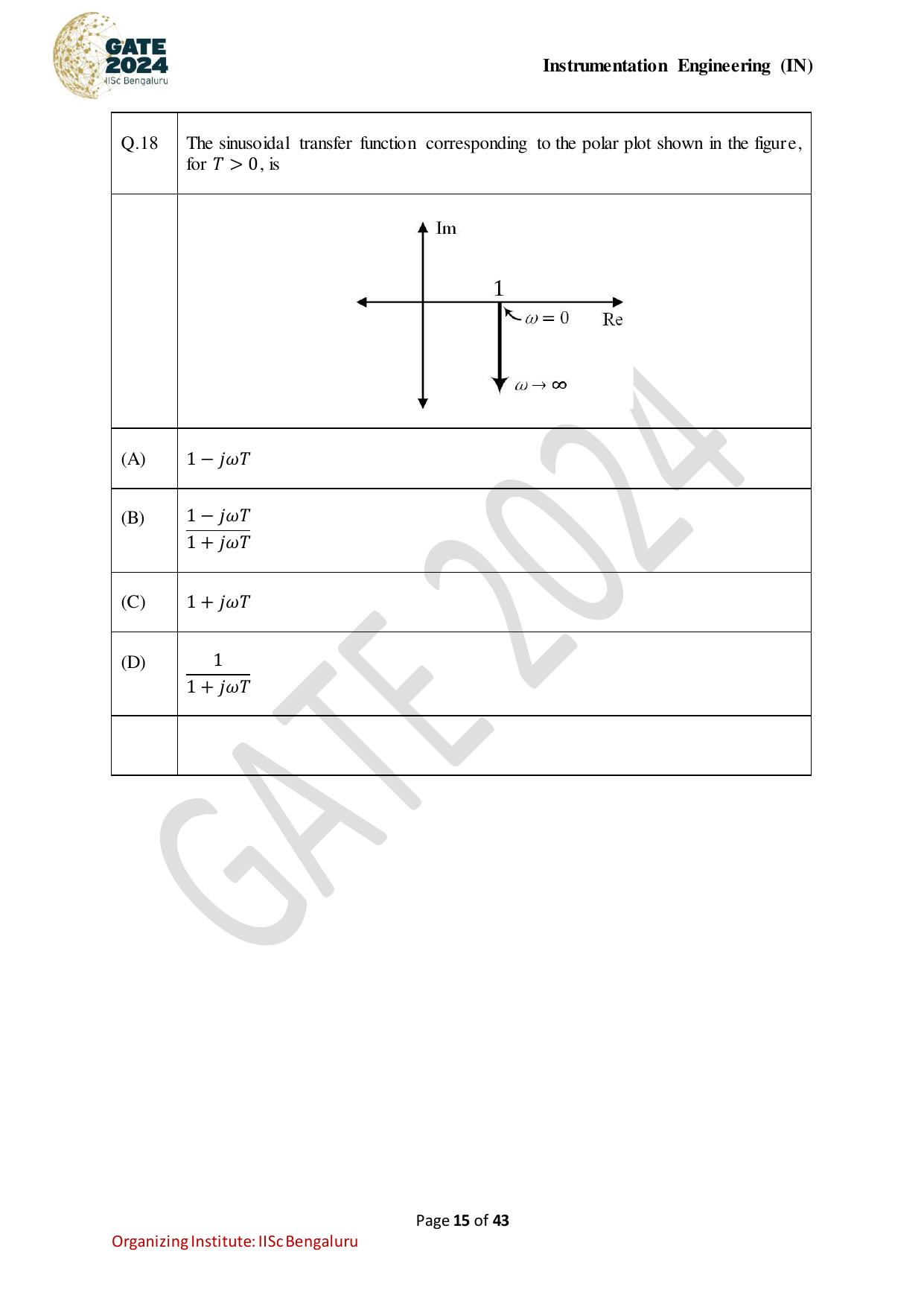 GATE 2024 Instrumentation Engineering (IN) Question Paper - Page 15