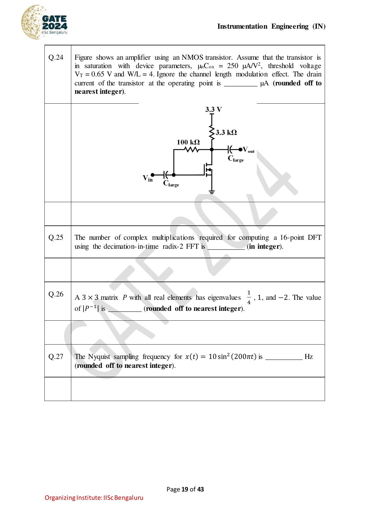 GATE 2024 Instrumentation Engineering (IN) Question Paper - Page 19