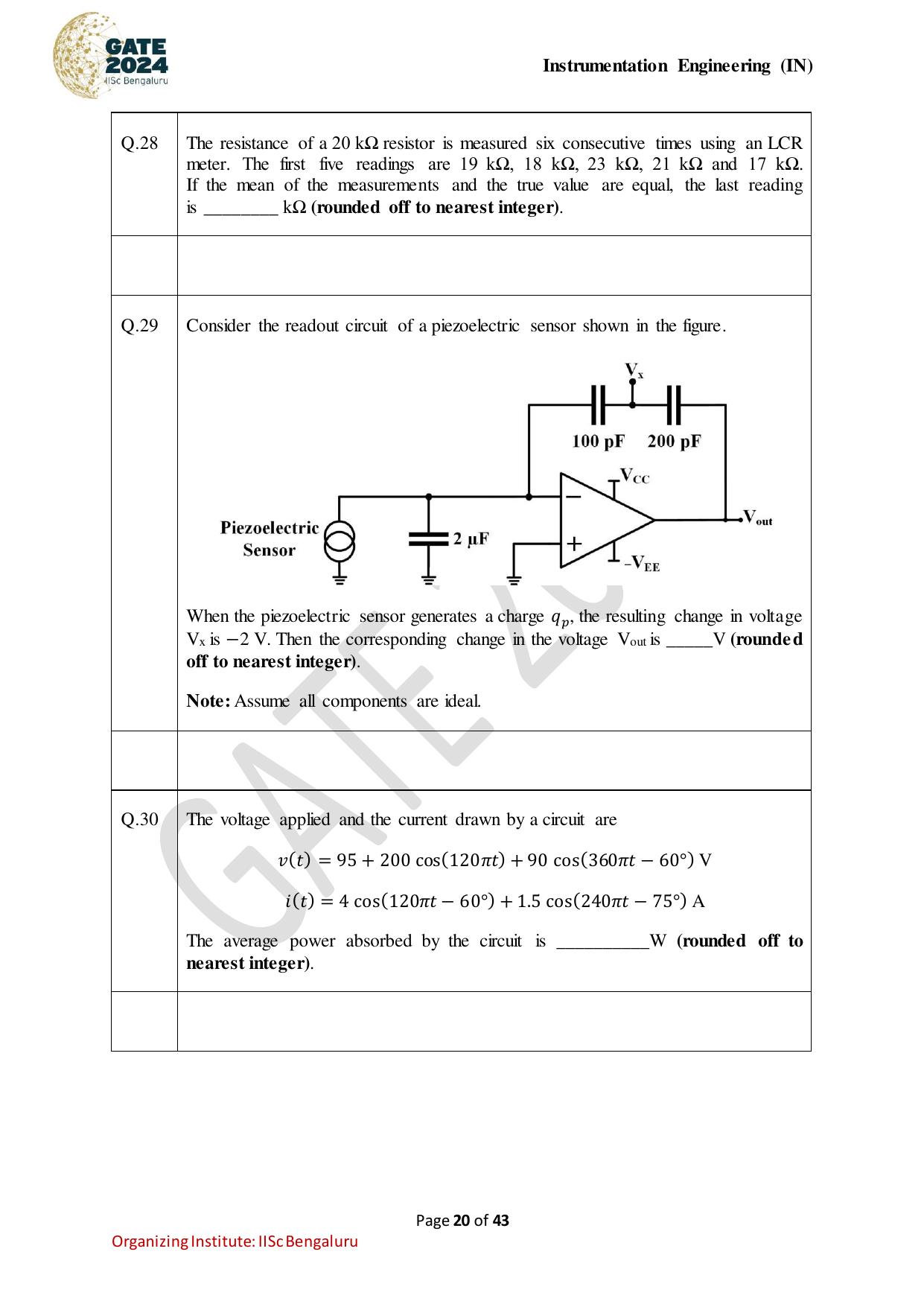 GATE 2024 Instrumentation Engineering (IN) Question Paper - Page 20