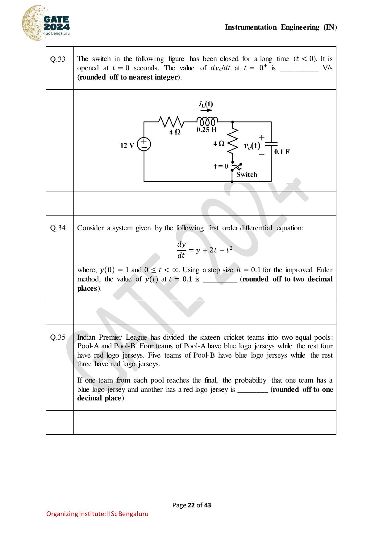GATE 2024 Instrumentation Engineering (IN) Question Paper - Page 22