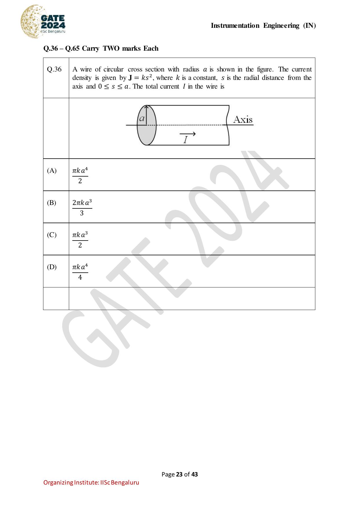 GATE 2024 Instrumentation Engineering (IN) Question Paper - Page 23
