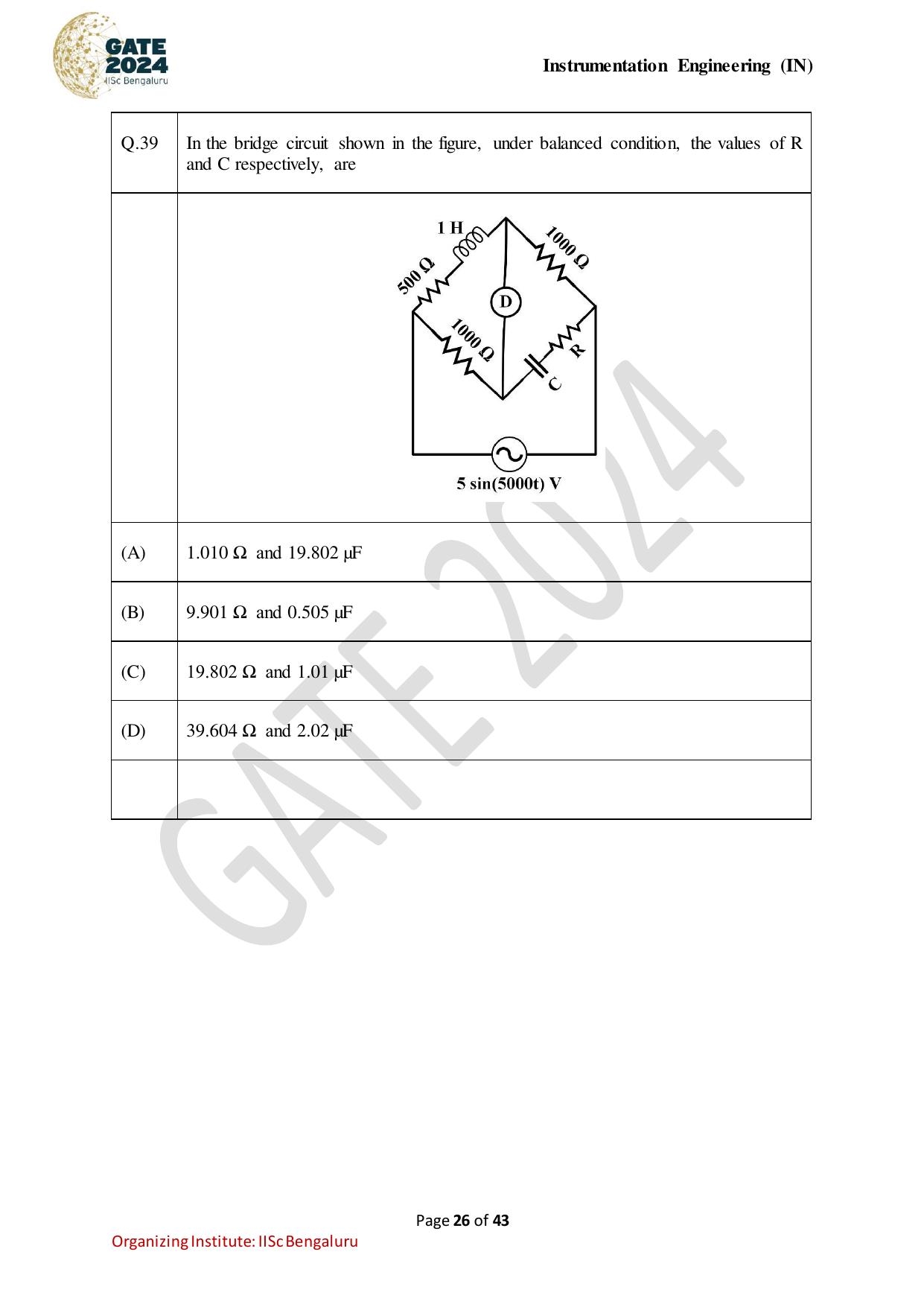 GATE 2024 Instrumentation Engineering (IN) Question Paper - Page 26