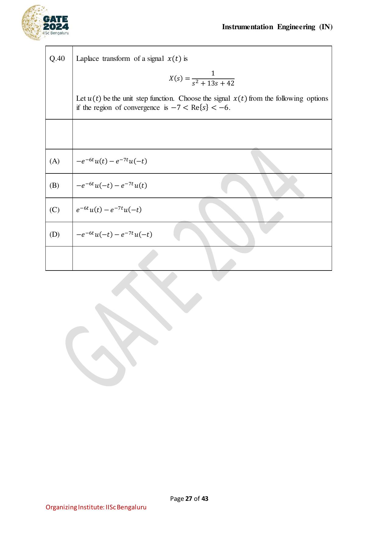 GATE 2024 Instrumentation Engineering (IN) Question Paper - Page 27