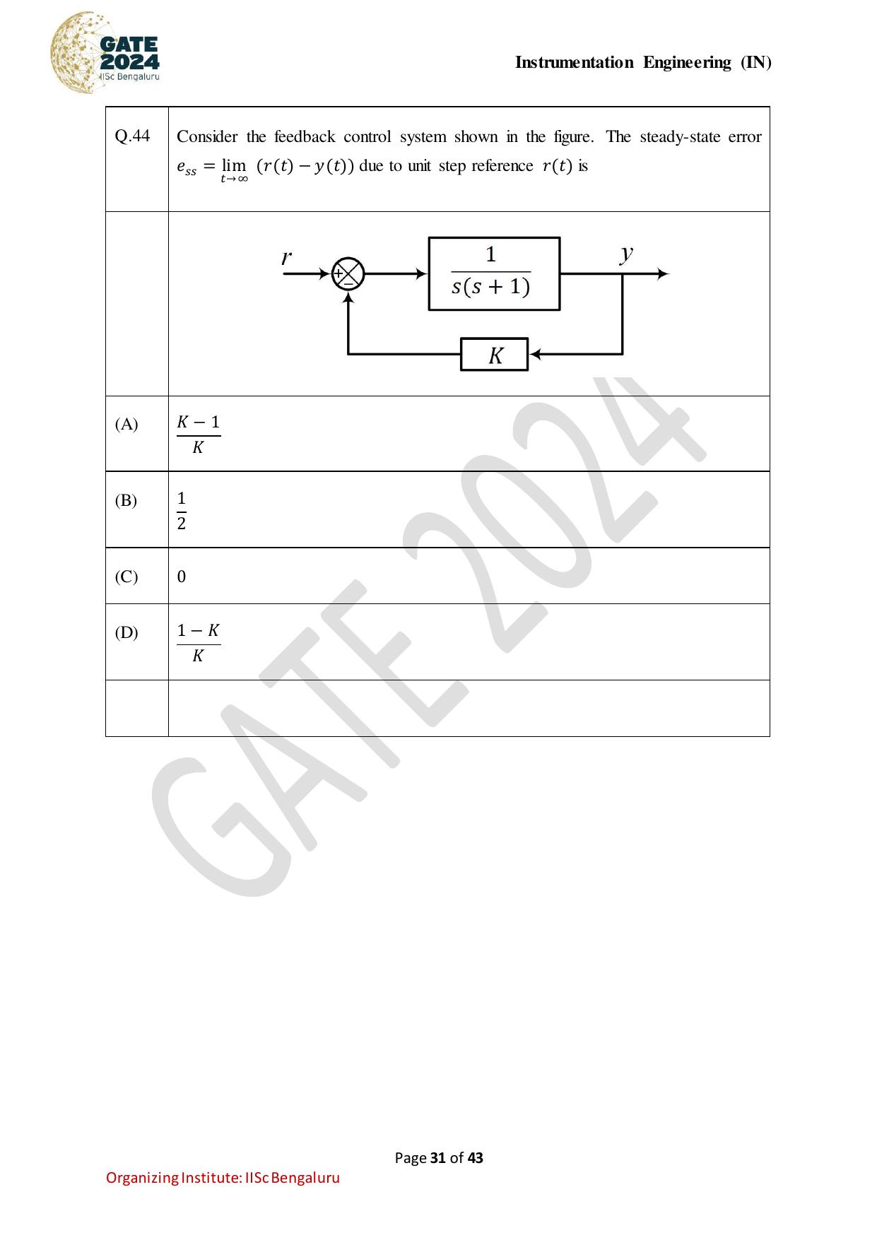 GATE 2024 Instrumentation Engineering (IN) Question Paper - Page 31