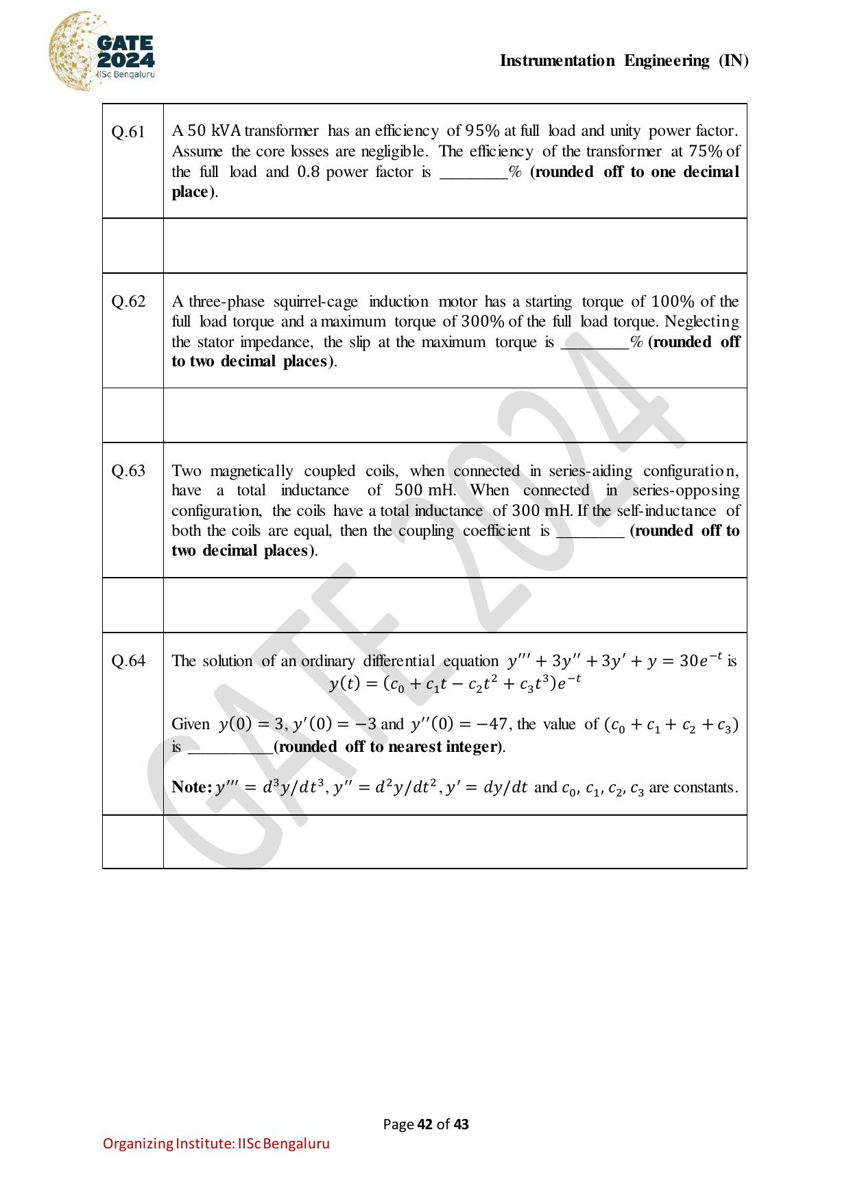 GATE 2024 Instrumentation Engineering (IN) Question Paper - Page 42