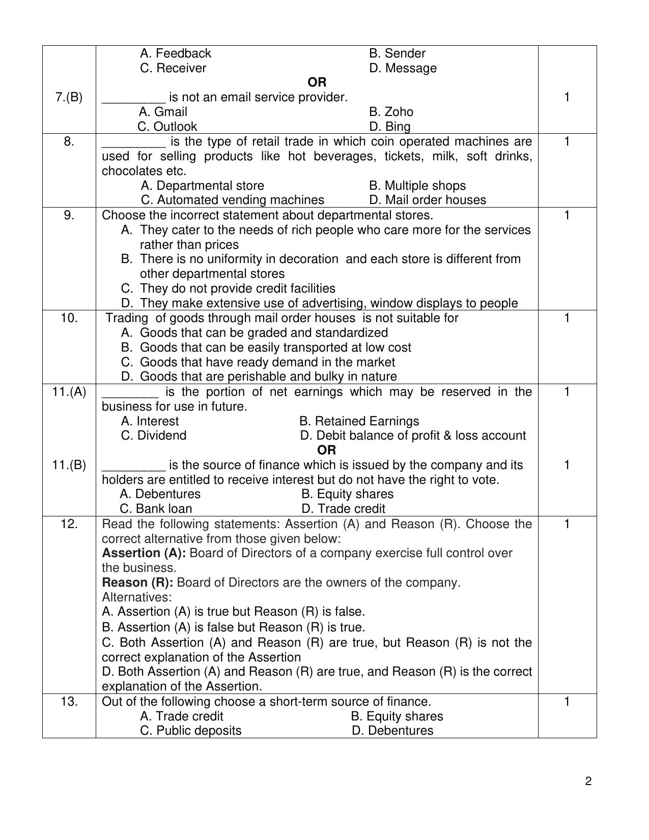 CBSE Class 10 Elements of Business Sample Paper 2025 - Page 2