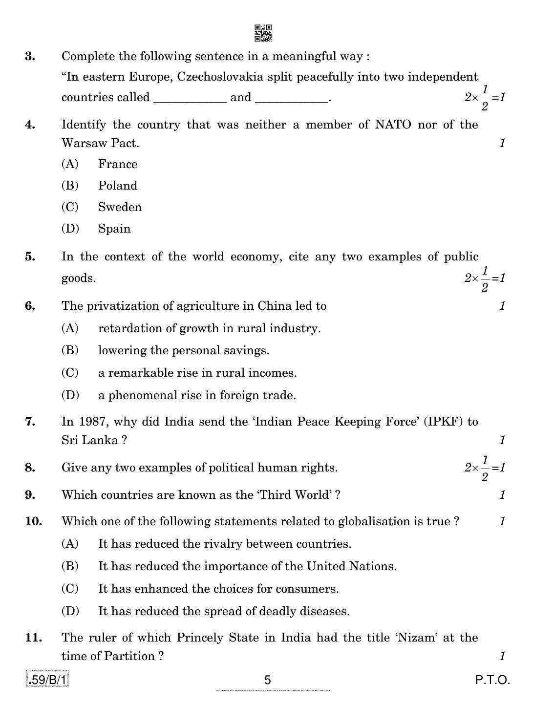 CBSE Class 12 59-C-1 - Political Science 2020 Compartment Question Paper - Page 5