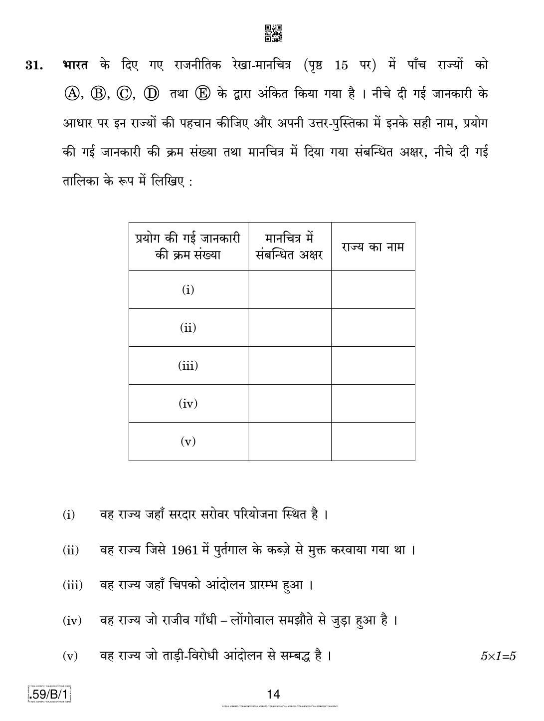 CBSE Class 12 59-C-1 - Political Science 2020 Compartment Question Paper - Page 14