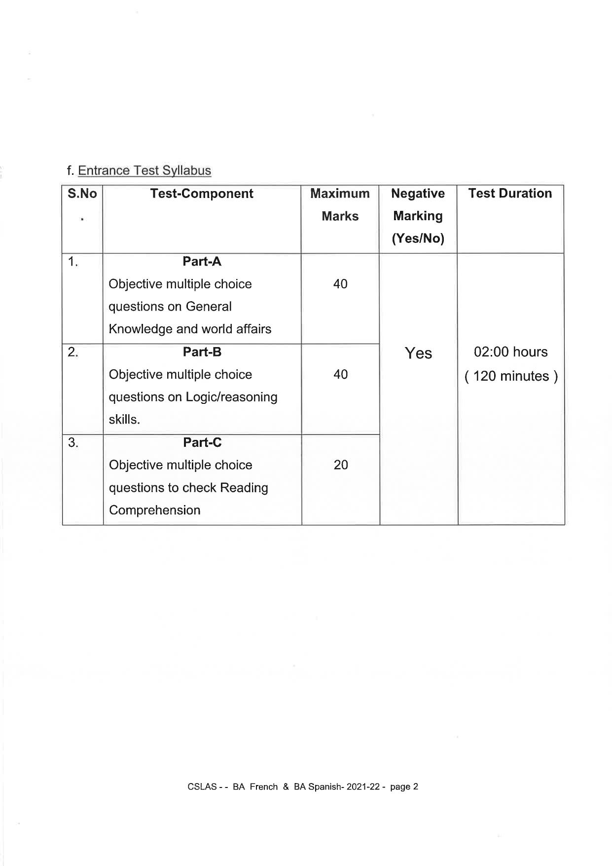 JMI Entrance Exam B60-B.A. (Hons.) French & Francophone Studies Syllabus - Page 2