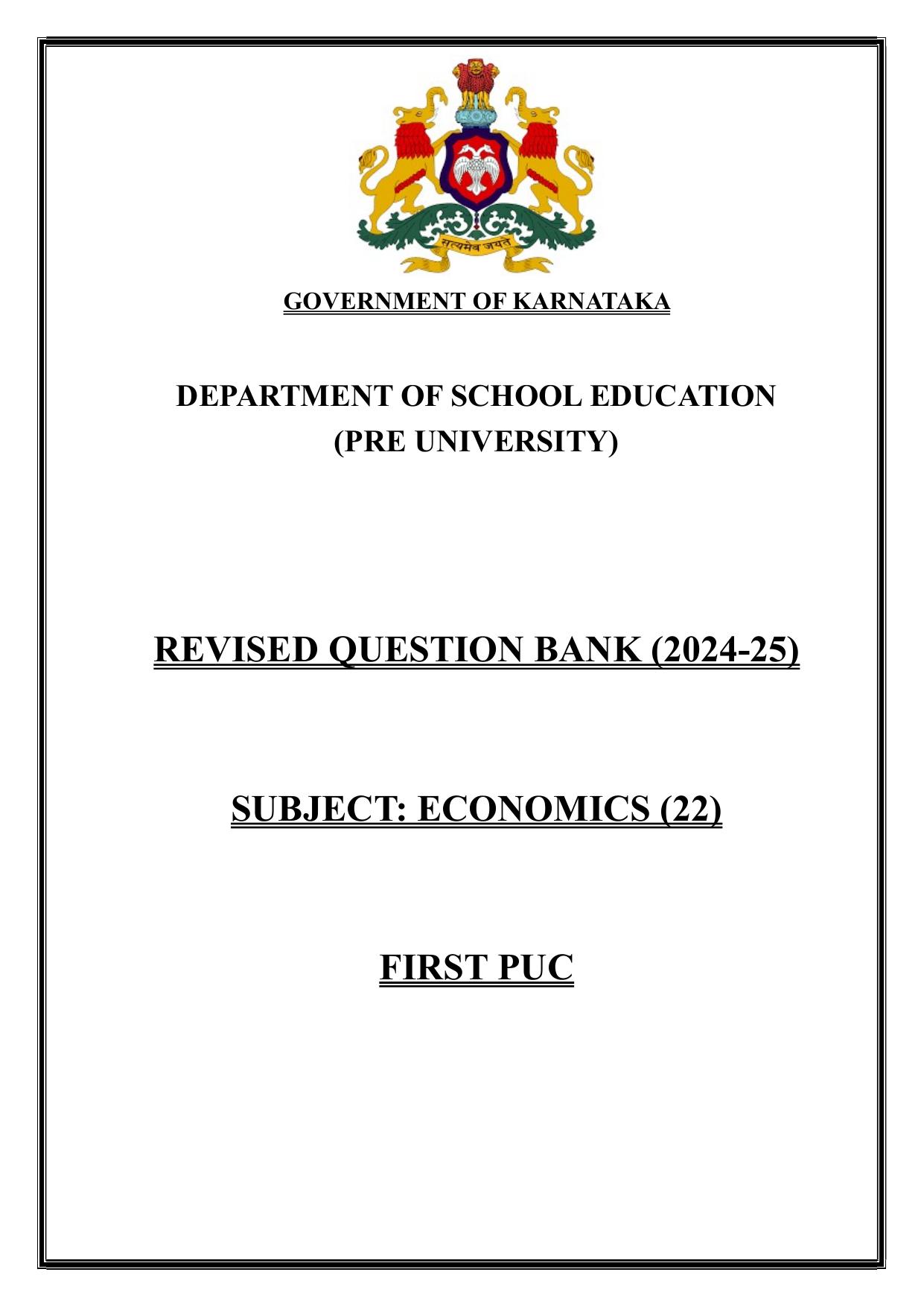 Karnataka 1st PUC Question Bank 2025 - Economics English - Page 1