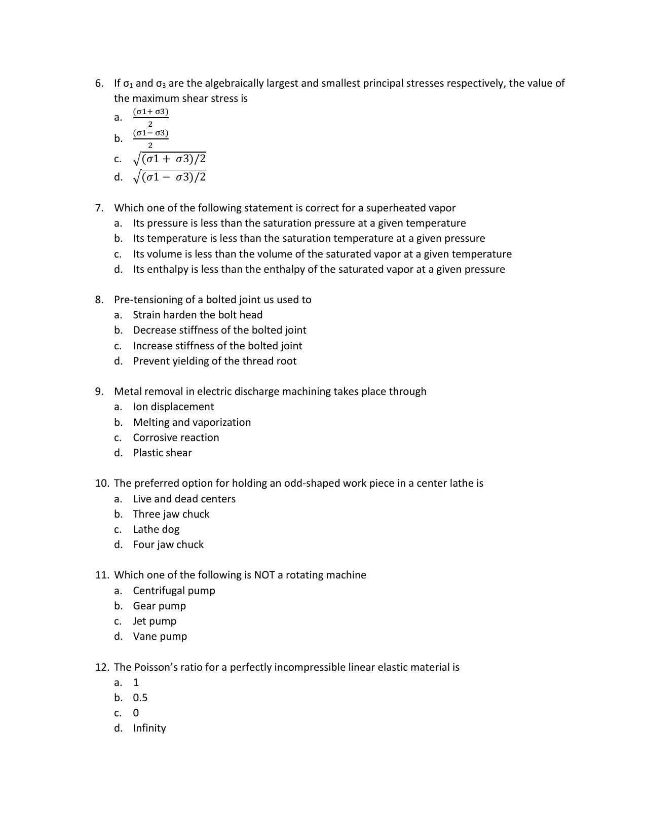 IMU CET M.Tech (for Mechanical Engineering Graduates) Sample Paper - Page 2
