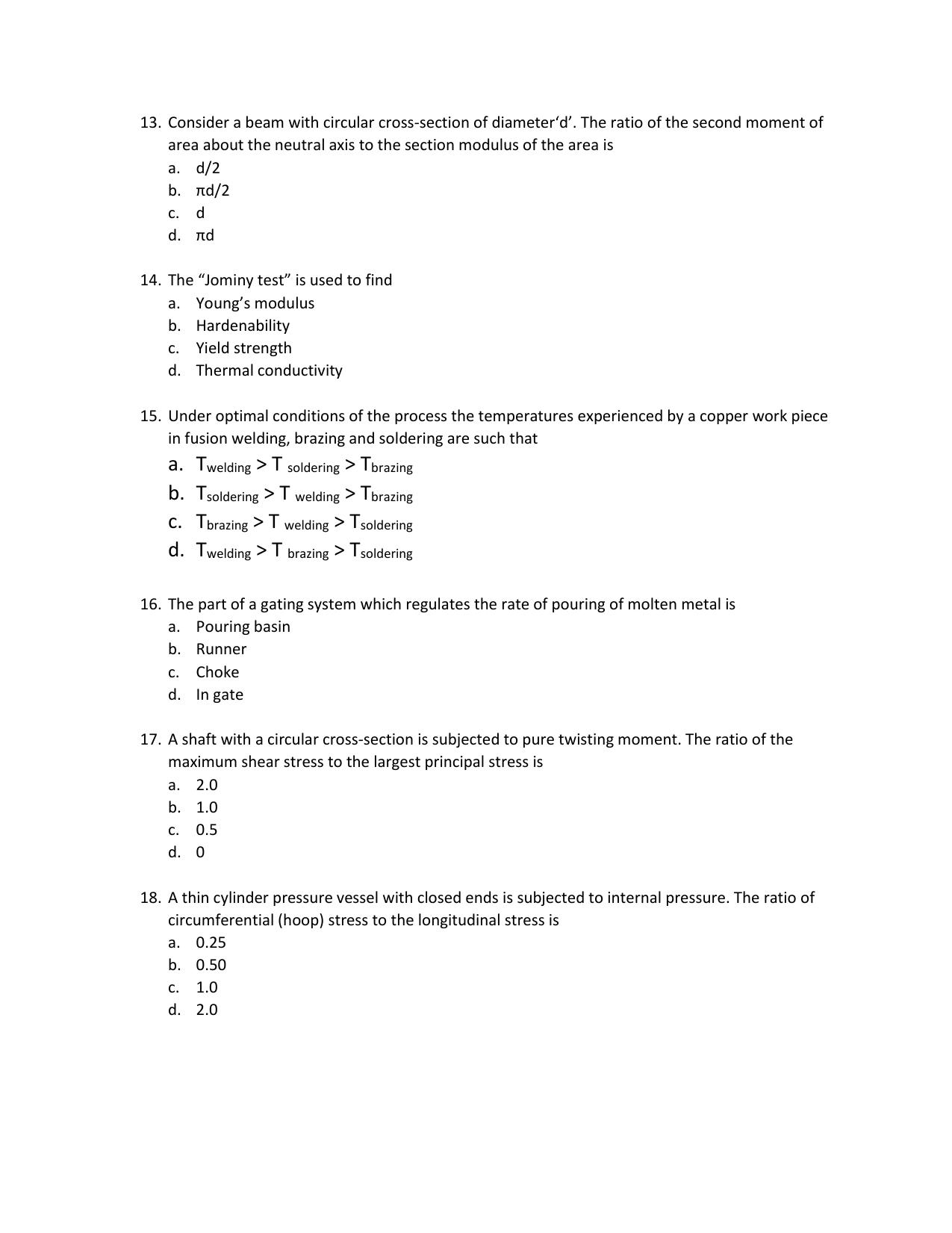 IMU CET M.Tech (for Mechanical Engineering Graduates) Sample Paper - Page 3