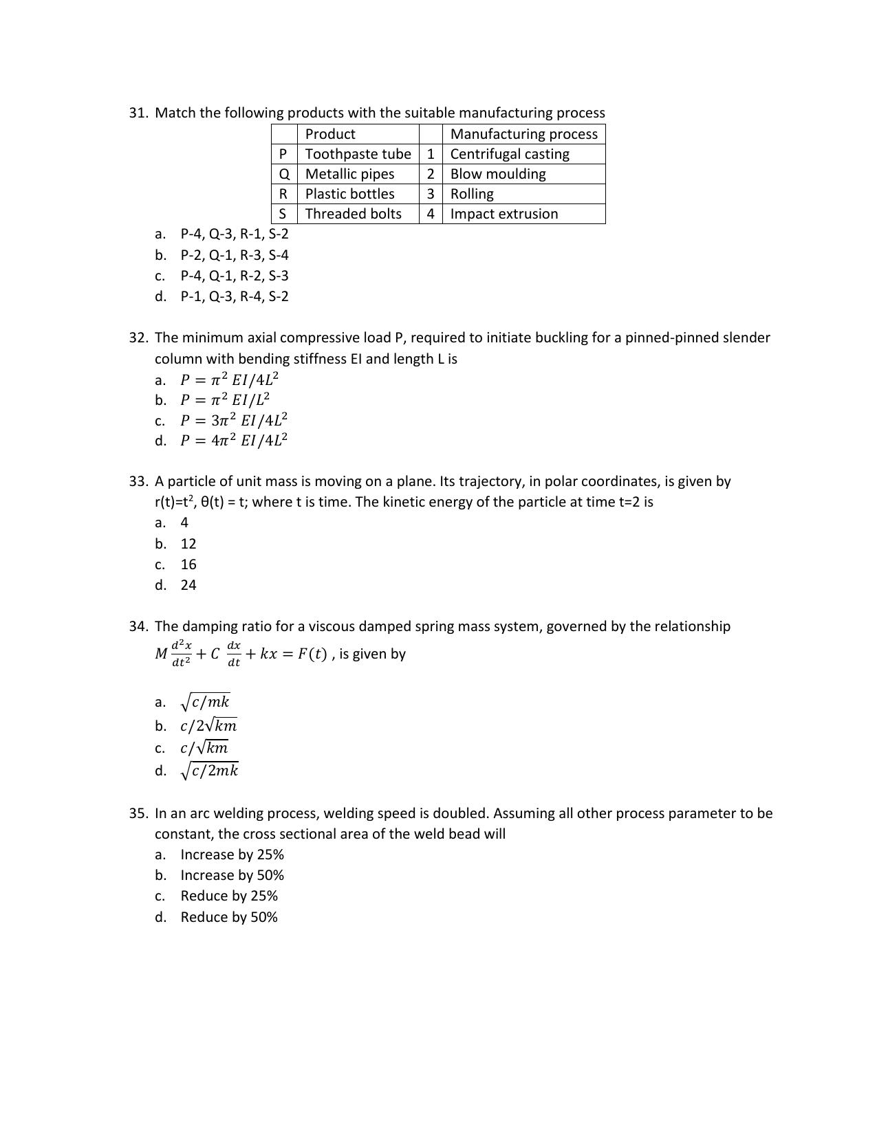 IMU CET M.Tech (for Mechanical Engineering Graduates) Sample Paper - Page 6