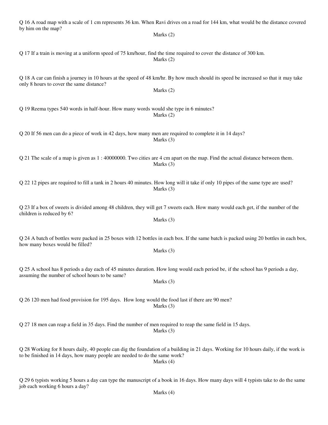 CBSE Worksheets for Class 8 Mathematics Direct and Inverse Proportions Assignment 1 - Page 2