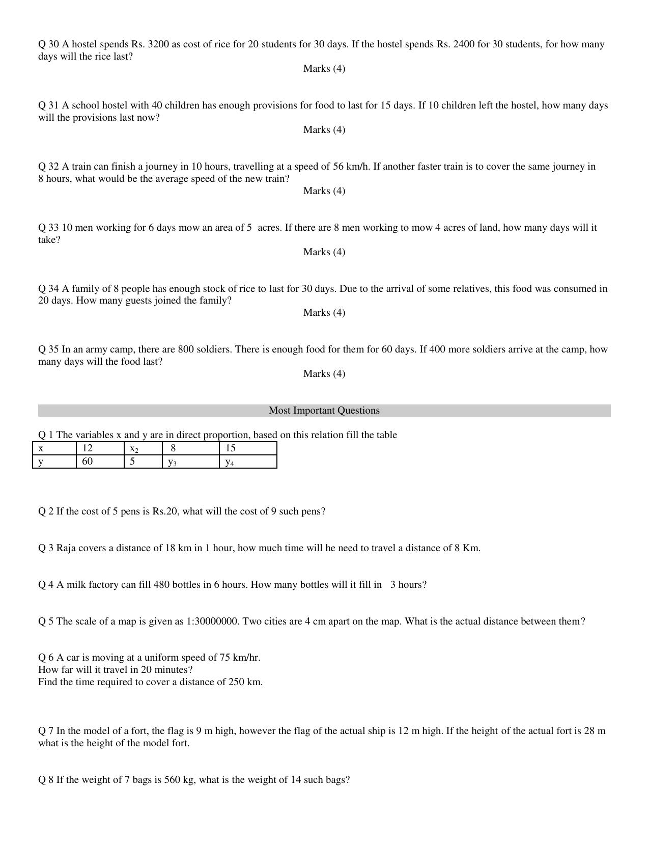 CBSE Worksheets for Class 8 Mathematics Direct and Inverse Proportions Assignment 1 - Page 3